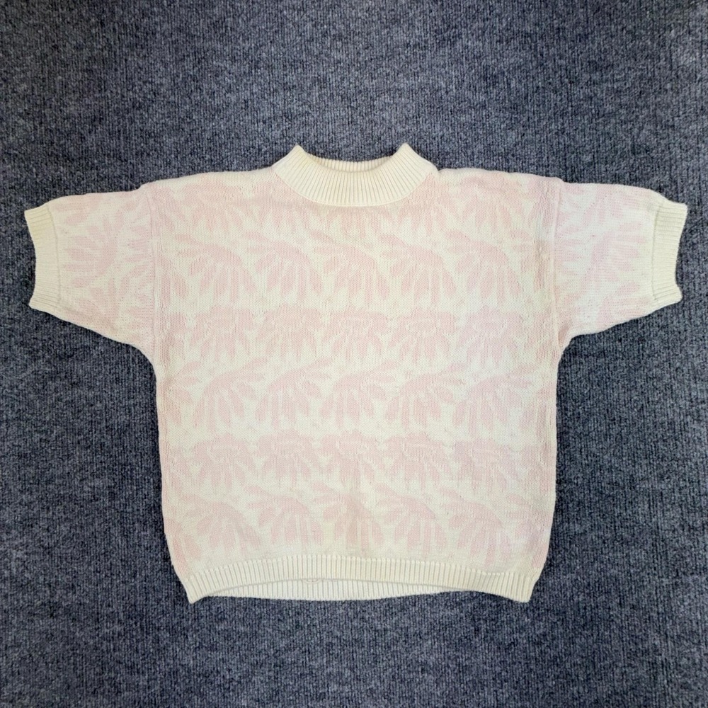 Vintage Cambridge Dry Goods Sweater Womens Small White Mock Neck Short Sleeve‎